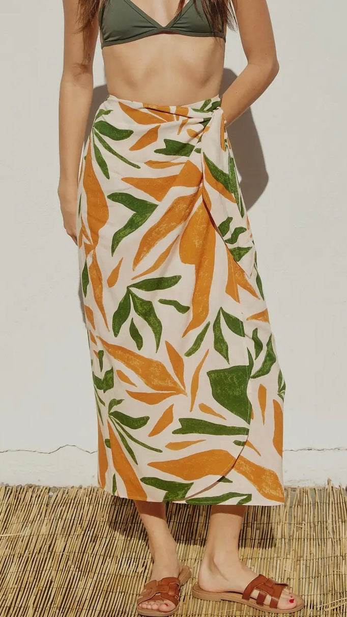 Malibu Tropical Midi Sarong Wrap Skirt