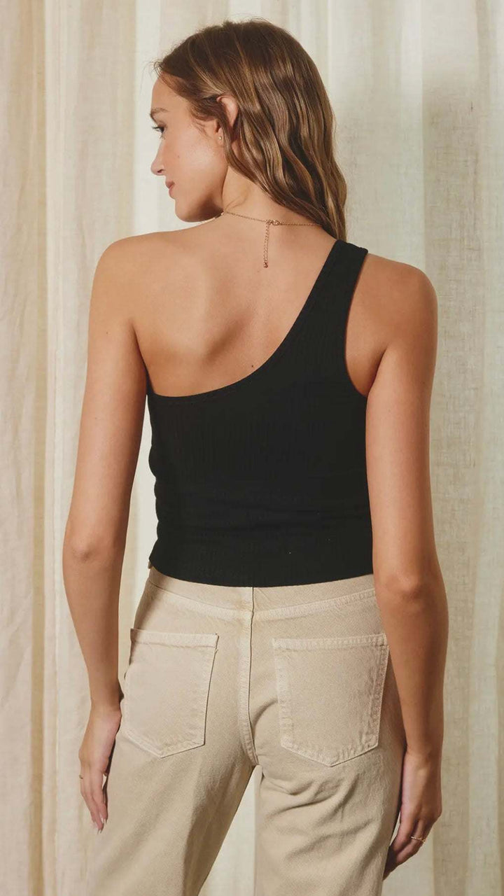 Ribbed One-Shoulder Crop Tank Top