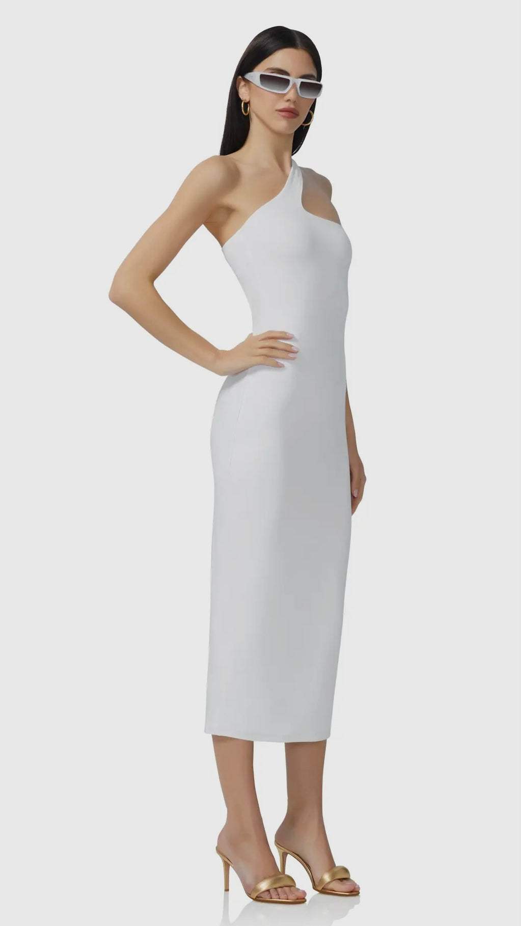 Sloane Asymmetric Neck Midi Dress