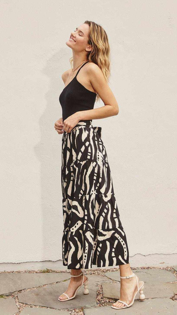 Hide and Seek Sash Tie Midi Tiered Skirt