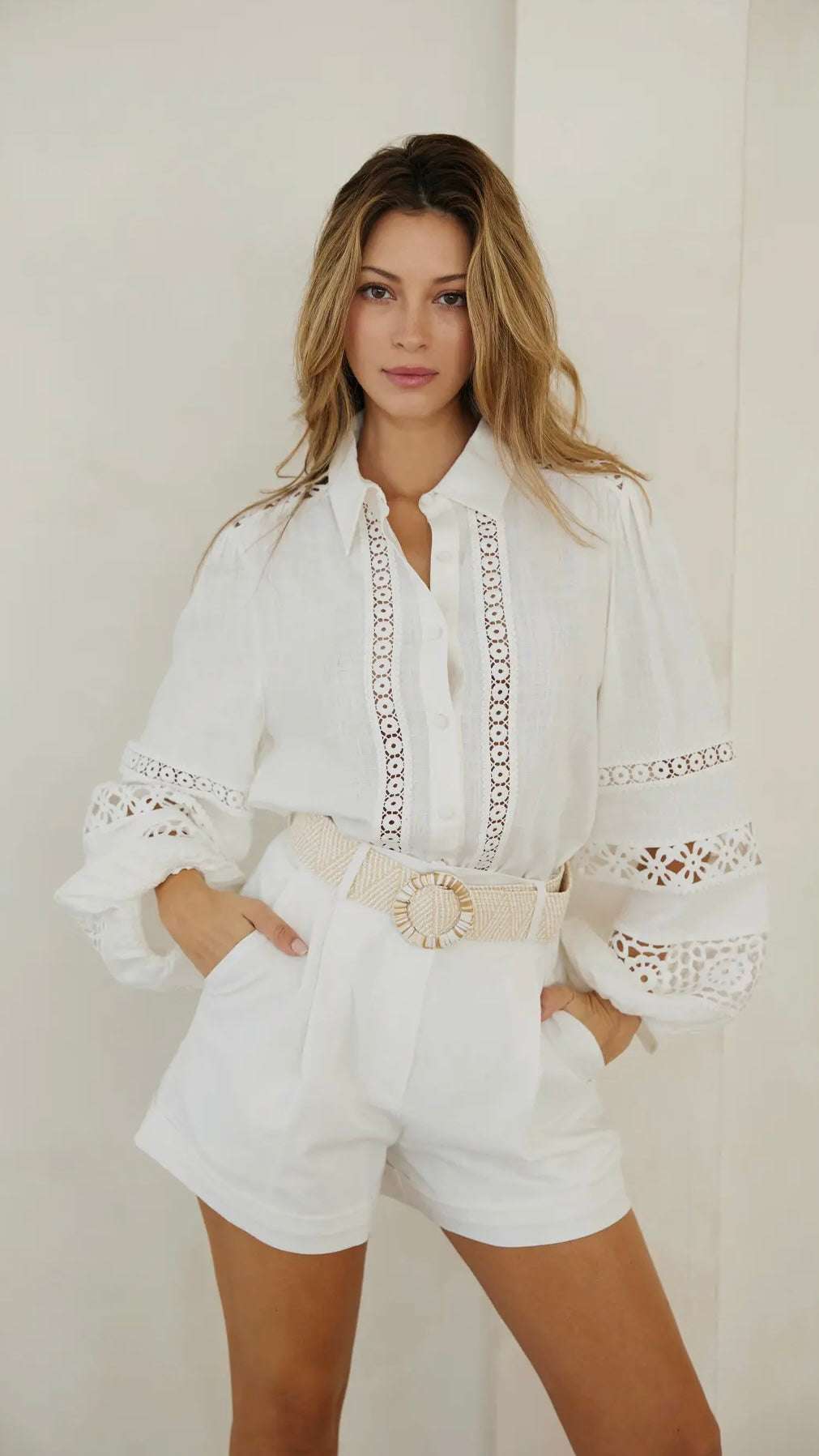 Cali Crochet Trim Button Down Shirt