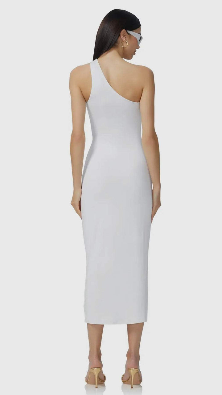 Sloane Asymmetric Neck Midi Dress