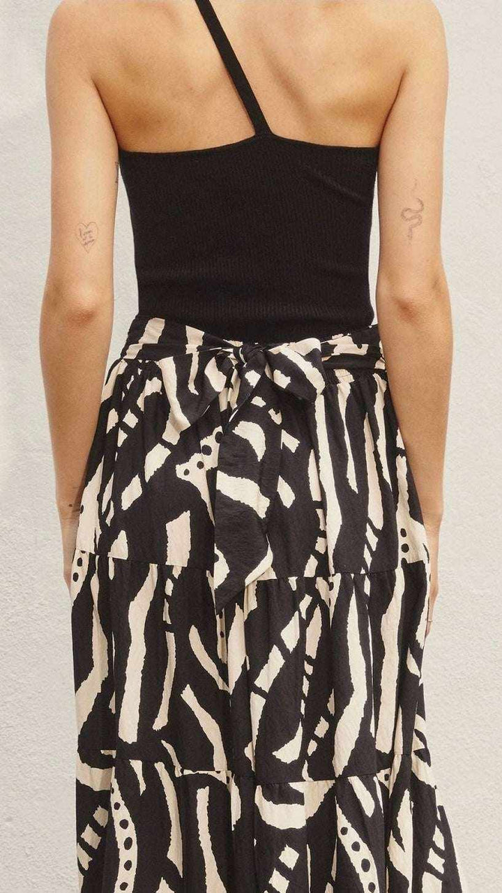 Hide and Seek Sash Tie Midi Tiered Skirt