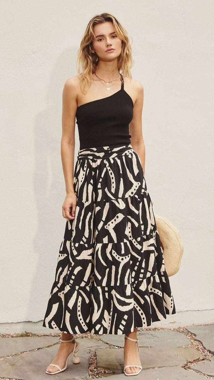 Hide and Seek Sash Tie Midi Tiered Skirt