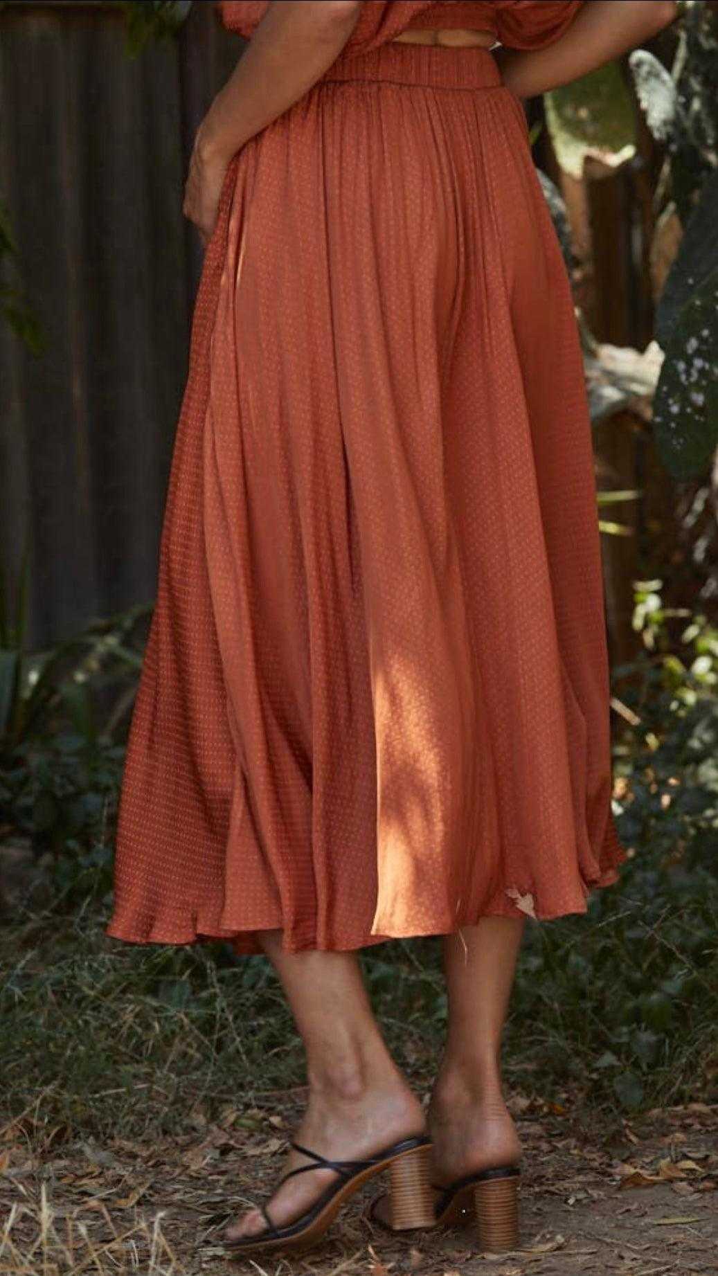 Woven Satin Long Midi Skirt