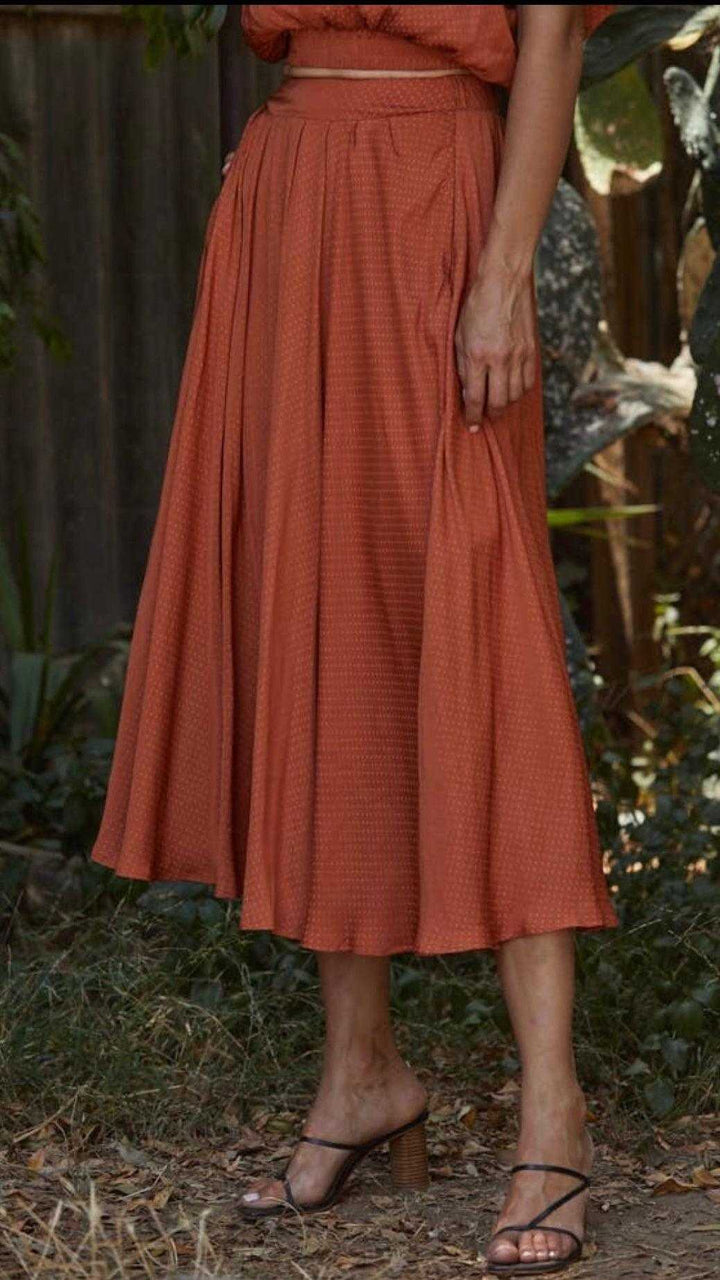 Woven Satin Long Midi Skirt