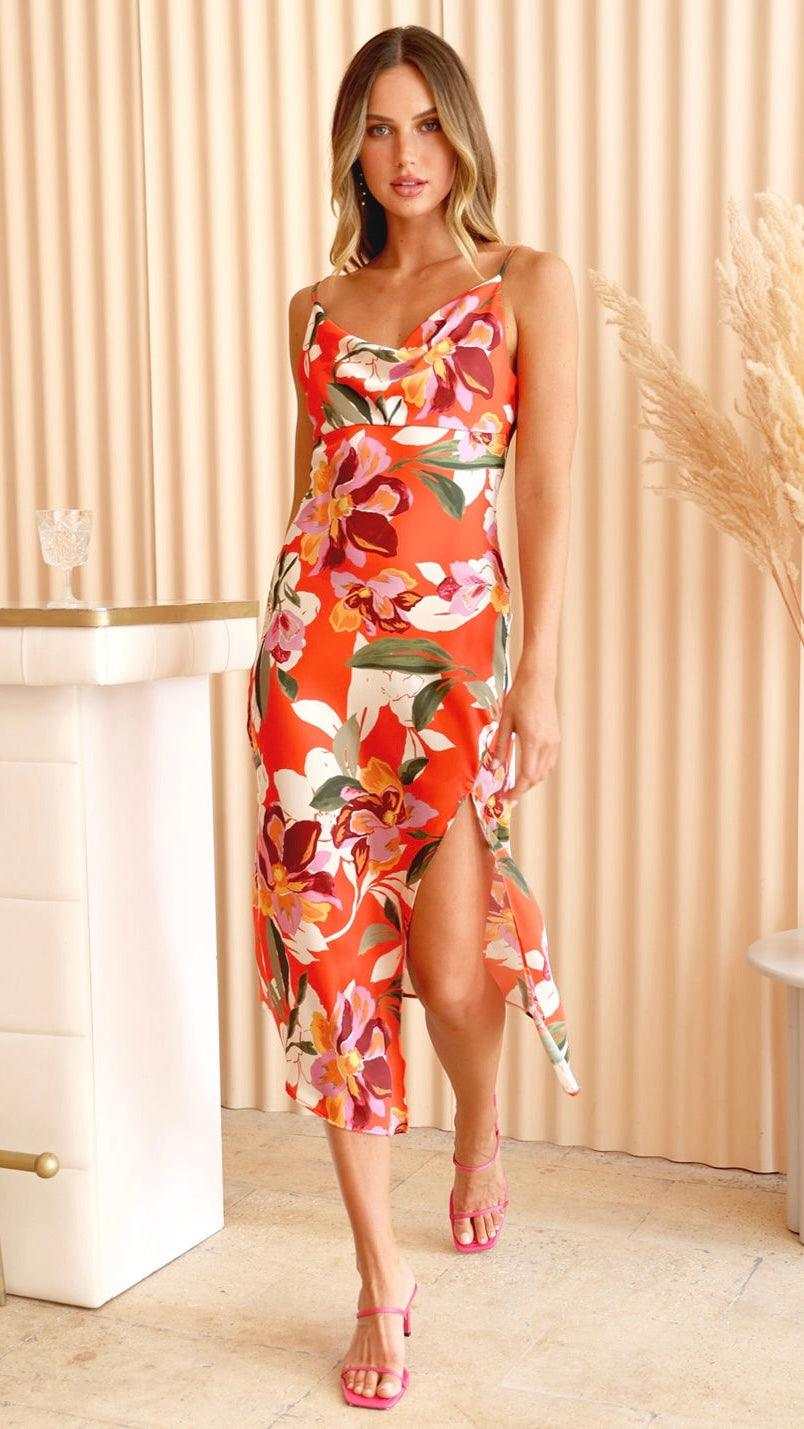 Faith Floral Front Slit Slip Dress